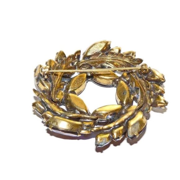 Vintage Brown Navette and Round Aurora Borealis Rhinestone Brooch - Picture 4 of 4